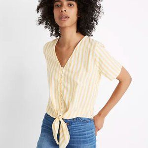 Madewell Agency Tie-Front Button Top in Yellow Pompano Stripe Size S